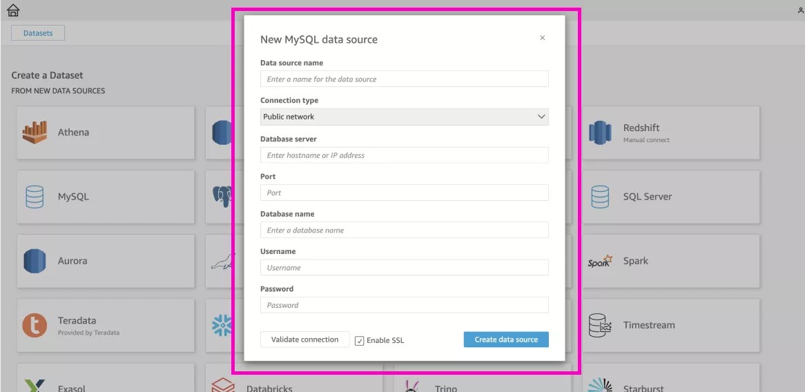 Ny popup för MySQL-datakällan