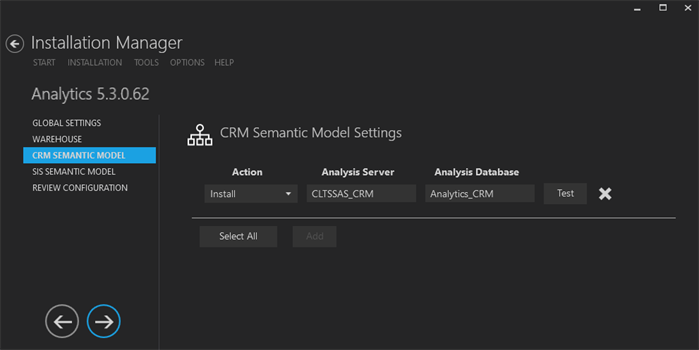 Semantics Model Settings Screen