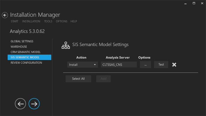 Semantics Model Settings Screen