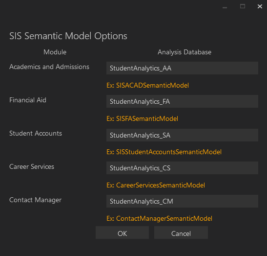 SIS Semantic Model Options