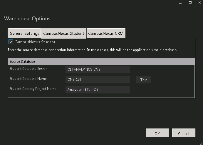 Warehouse Options Warehouse Options - CNS tab