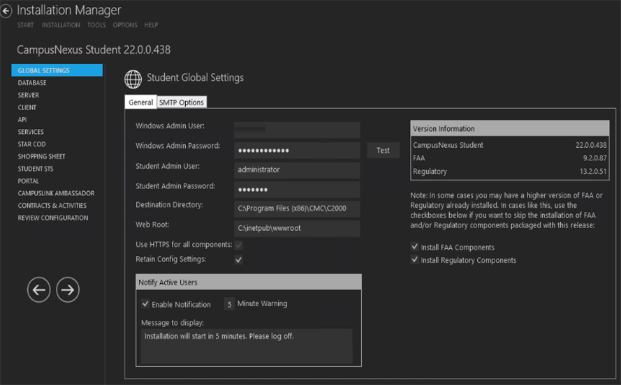 Global Settings Screen