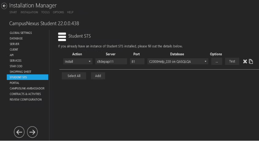 Student STS Options Settings