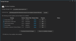 Product Updates screen - Restart
