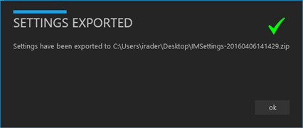 Settings exported