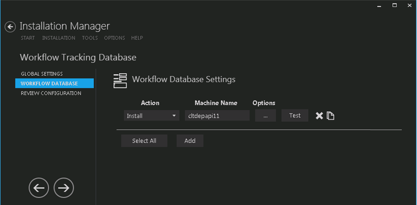 Database settings