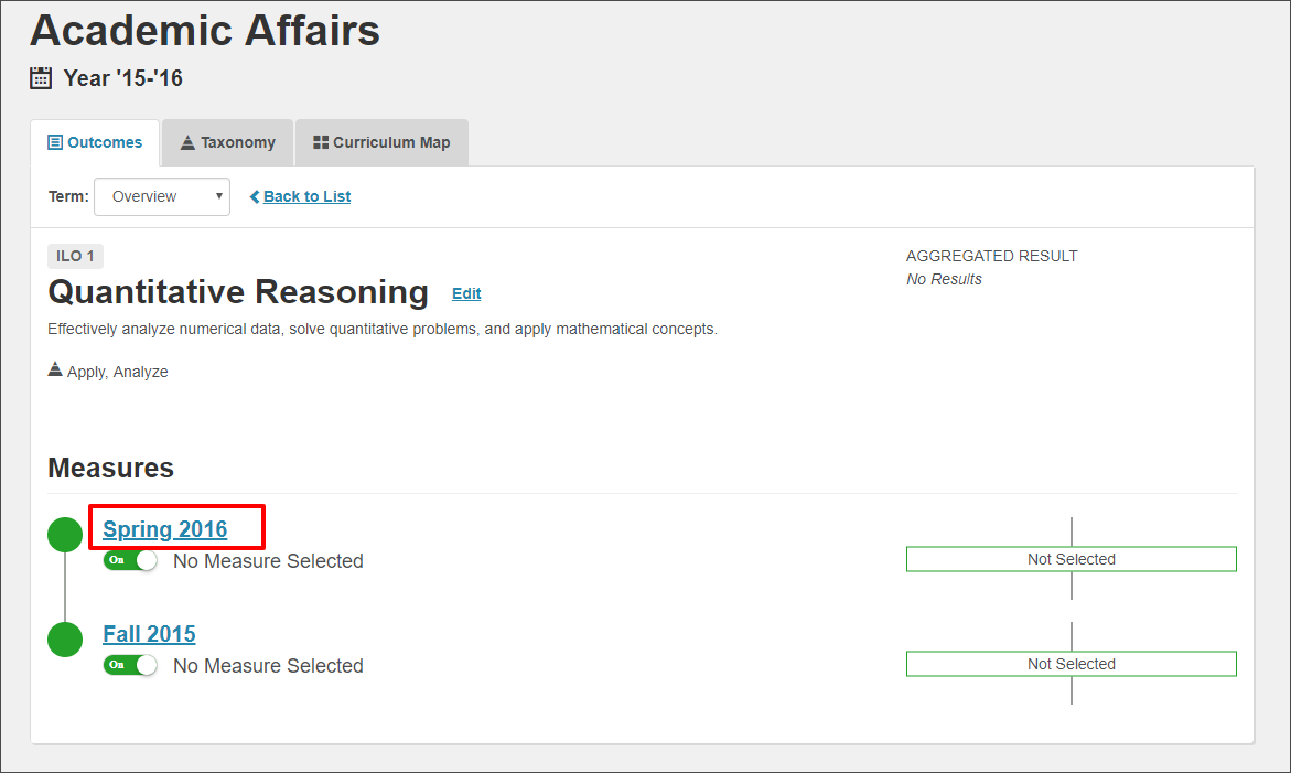 After selecting the outcome, the user now selects the term