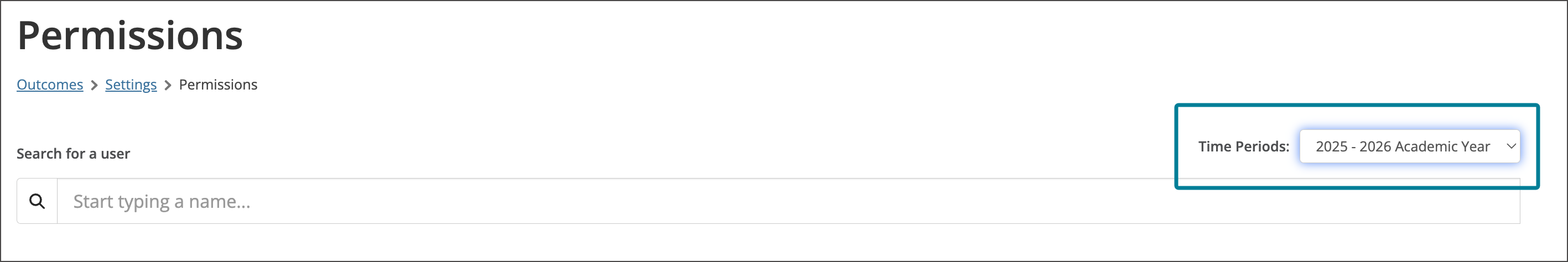The Permissions screen with the Time Periods dropdown on the right