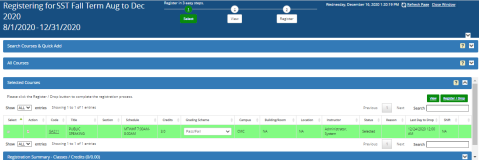 Pre-Registration selected courses