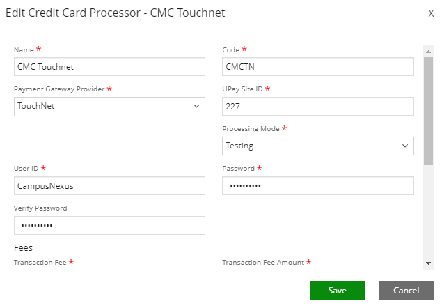 Touchnet Configuration