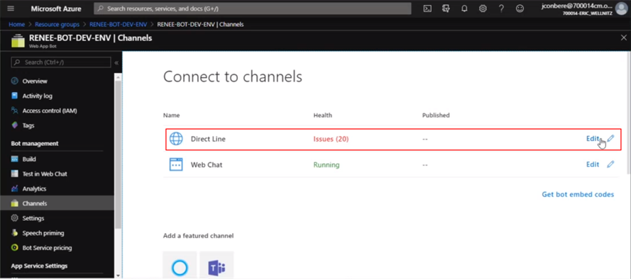 Azure Resource Groups Grid - Connect to Channels