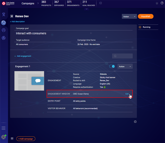 Engagement Window - Edit
