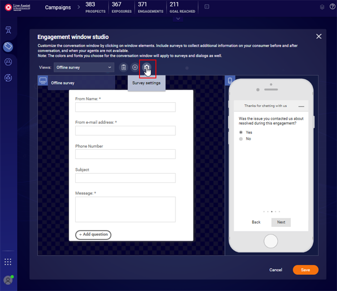 Offline survey settings