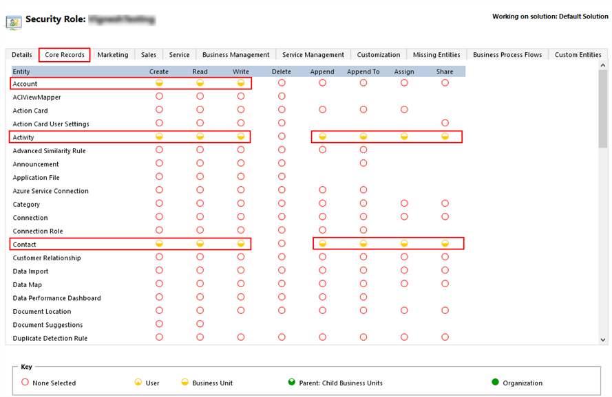 Core Records tab