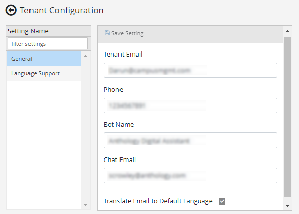 Tenant Configuration - General