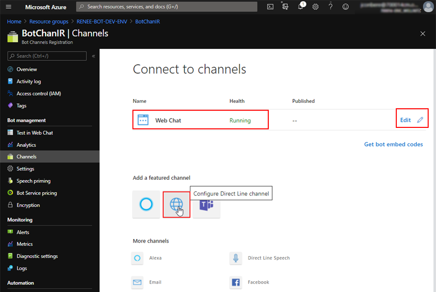 Configure Direct Line Channel