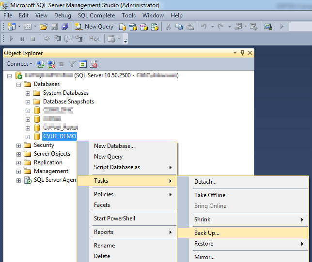 Create a Anthology Student Database Backup