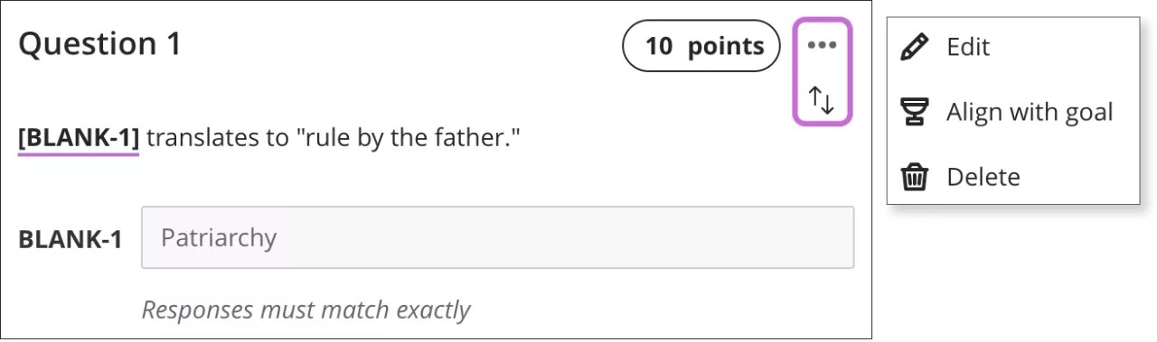 Menu on the top right hand side corner of a particular question.