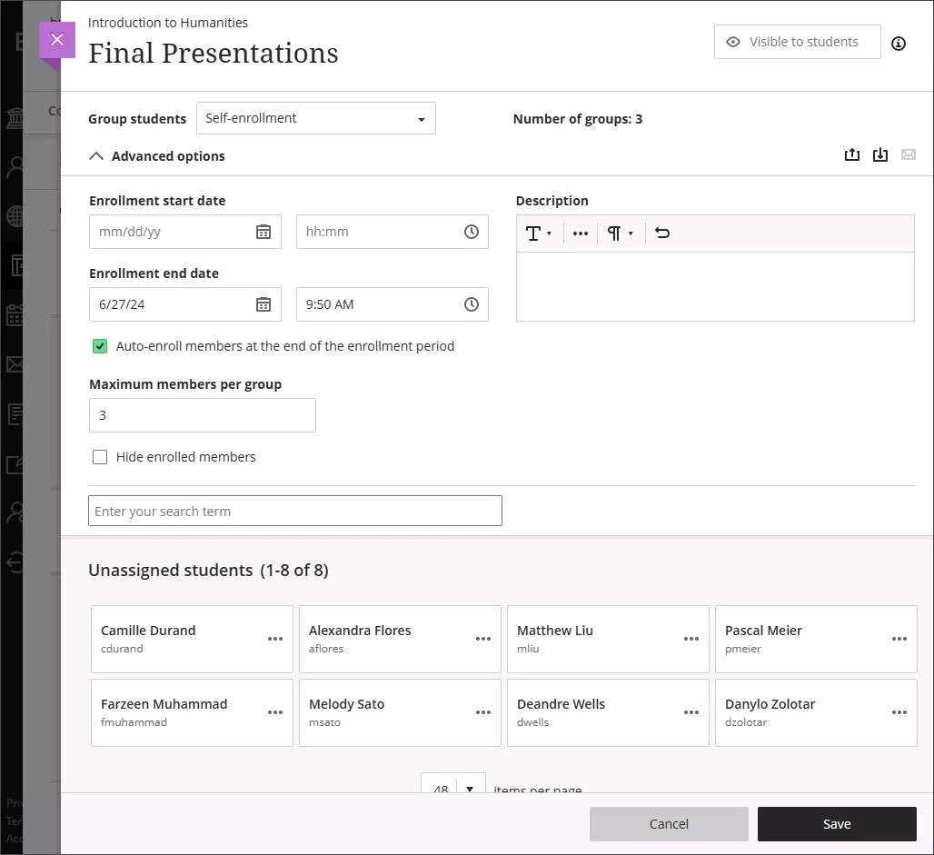 The Self-enrollment setup screen