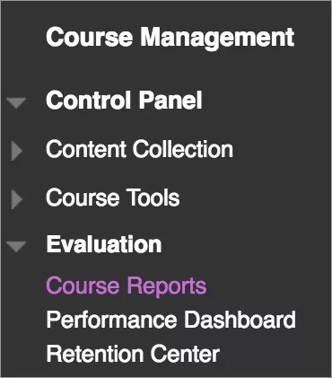 Control Panel with Course Reports selected