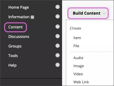 Select Content, Build COntent, then Google Meet to launch Google Meet