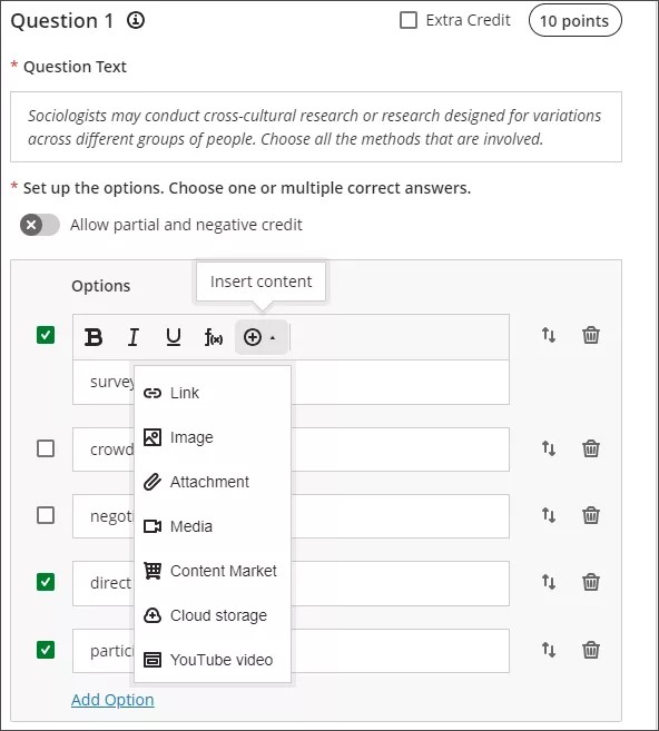 Add multiple answer question