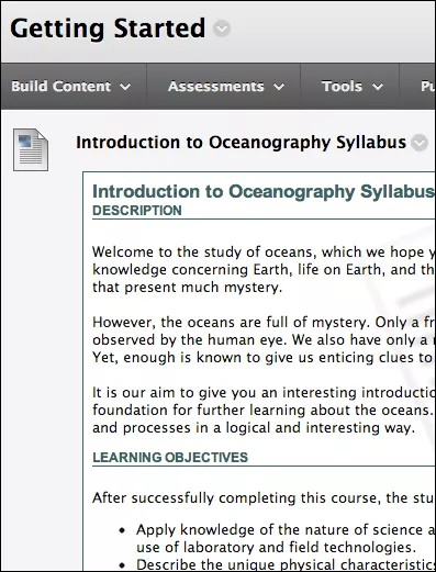 Getting Started menu showing the syllabus