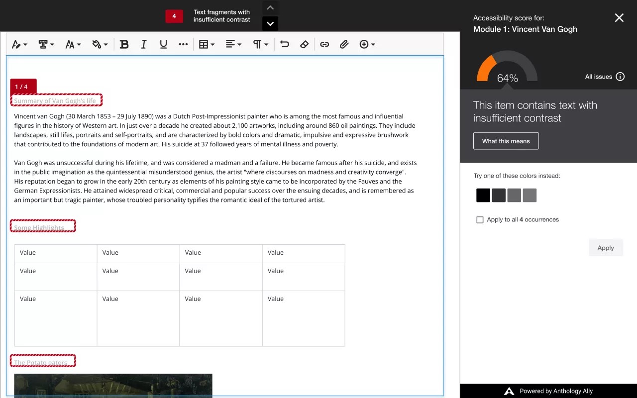 Instructor View - Score Gauge and suggestions for fixing accessibility issues