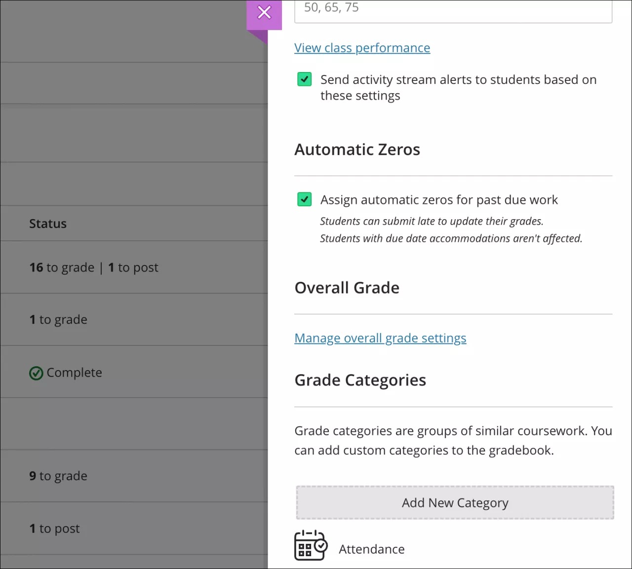From grade settings select manage overall grade settings