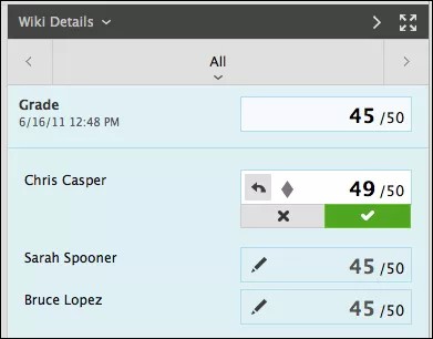 Grades for individual group members in the Wiki Details dialog