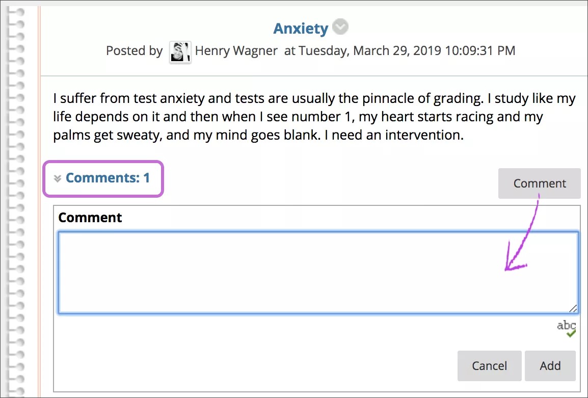 Select Comments to open the comments area