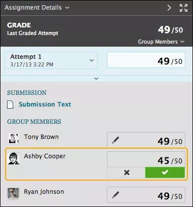 Last Graded Attempt view for each group member