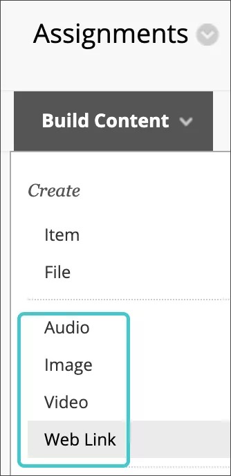 Seleccione Crear contenido para ver las opciones de contenido que puede adjuntar.