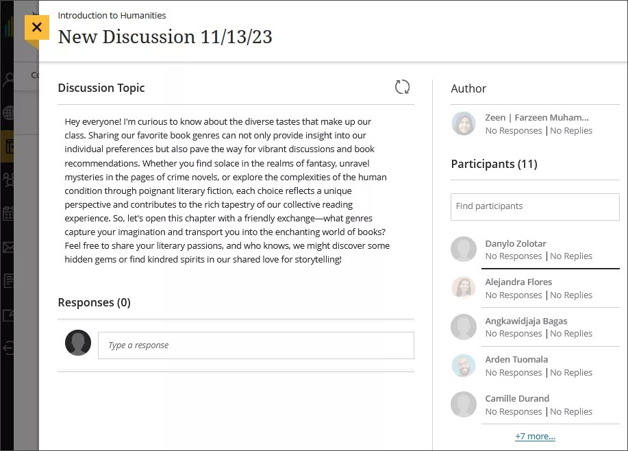 Image de l'entrée de discussion d'un étudiant