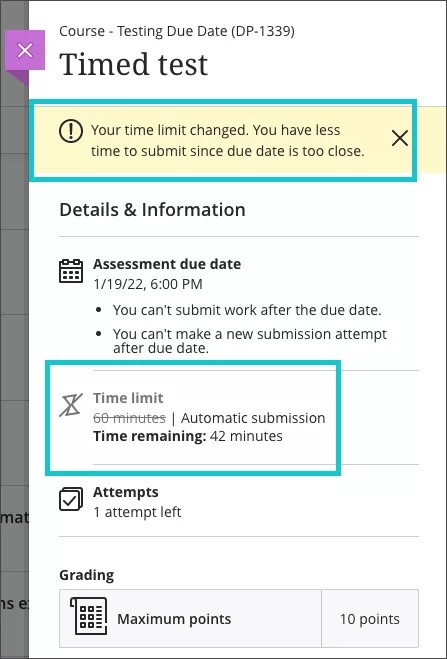 Student view of Prohibit late submissions and new attempts after due date when there's less than one hour left