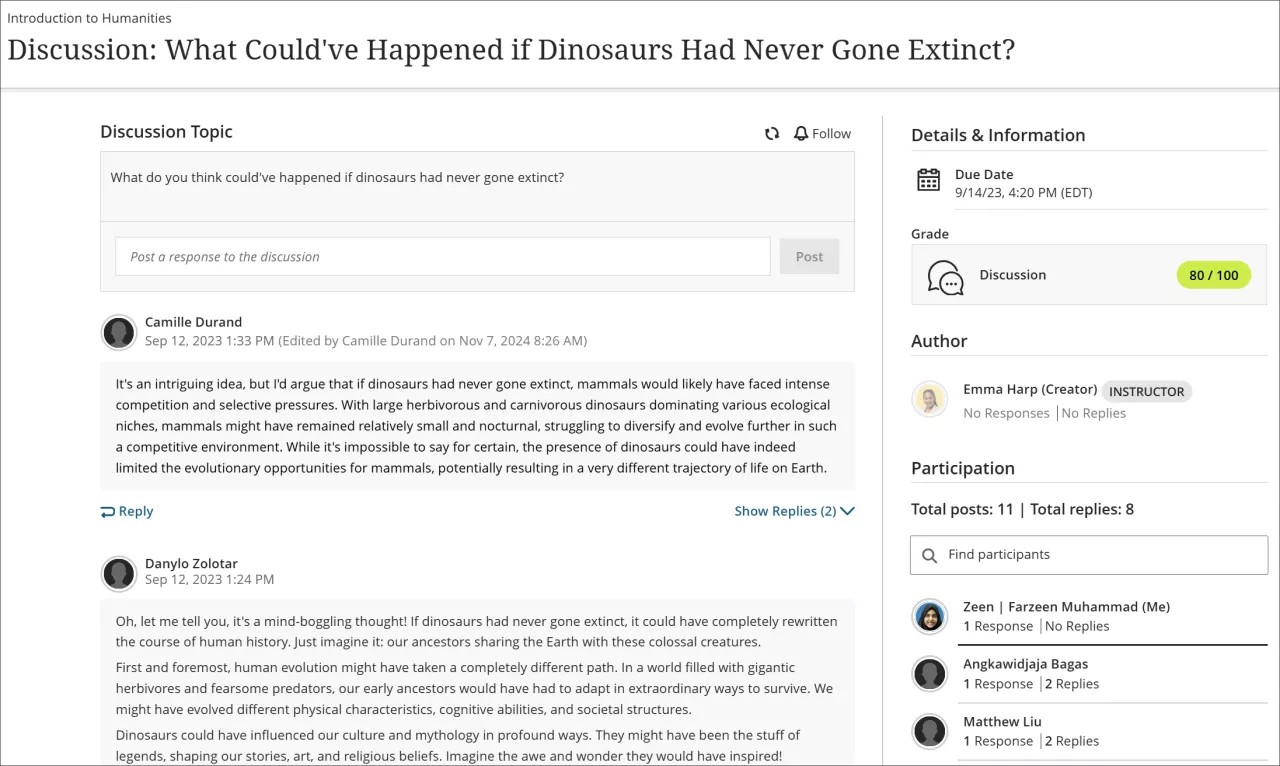 Home page of a discussion, where you can access posts and find more information