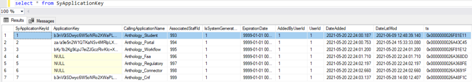 ApplicationKey table
