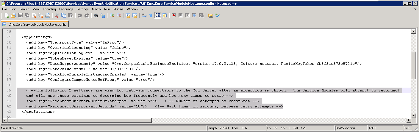 Service Module Host Config - SQL Reconnect