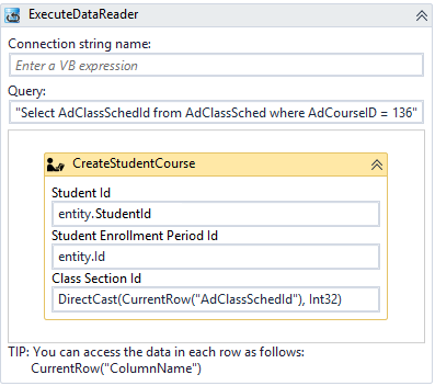 ExecuteDataReader with CreateStudentCourse